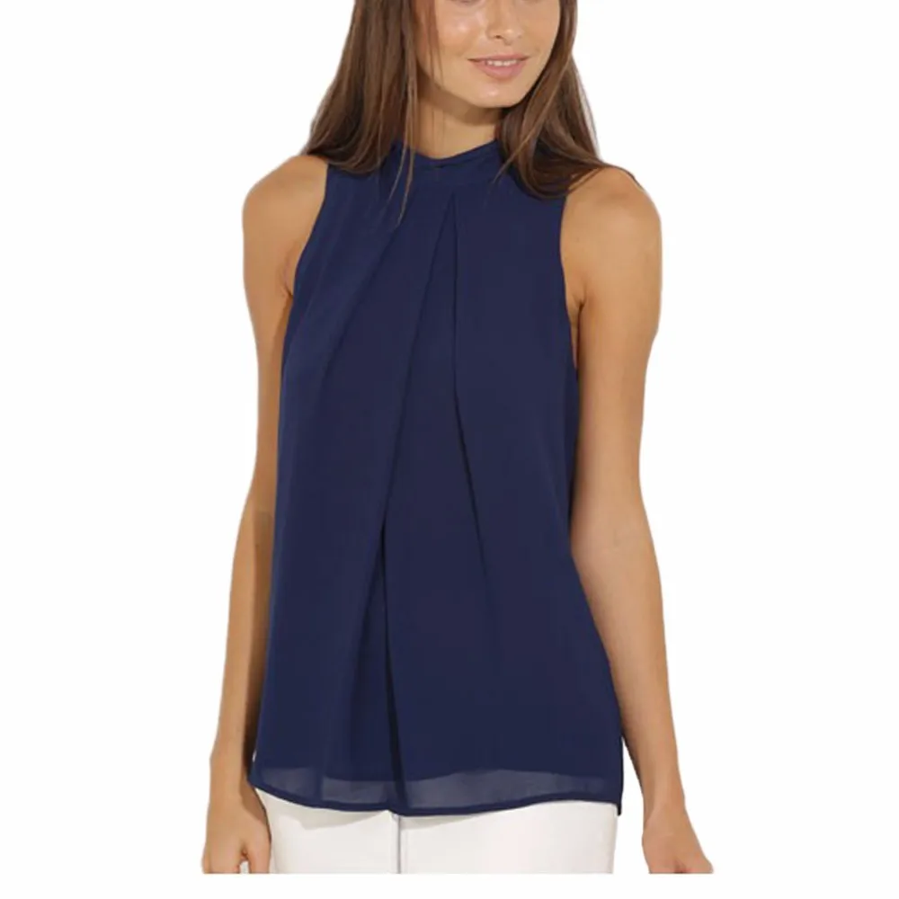Tops Blusa Con Estampado De Volantes Sin Mangas Con Cuello E Tops Blusa Con Estampado De Volantes Sin Mangas Con Cuello E