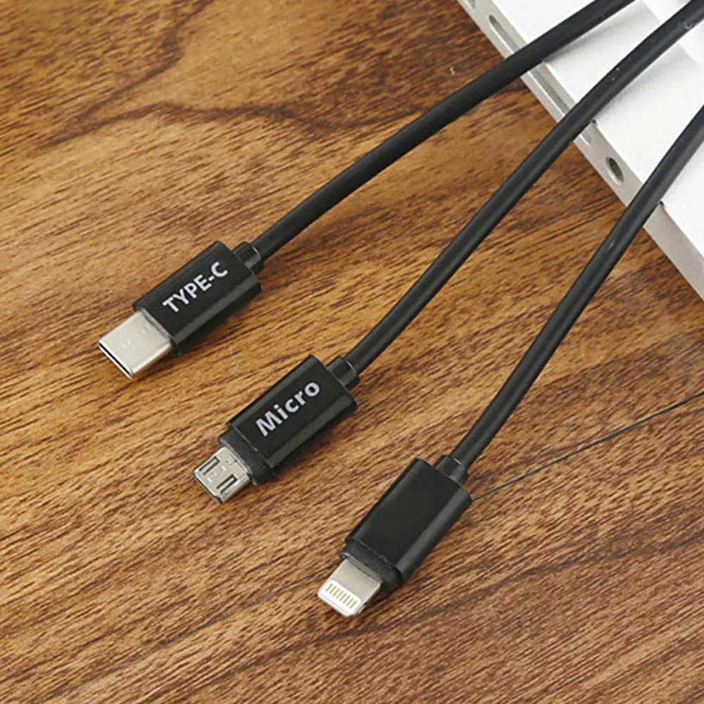 Черный FDBRO 3 в 1 USB кабель для Iphone 6 7 Plus 8 XS usb type C кабель для huawei Xiaomi Micro USB кабель для samsung телефона - Цвет: Черный