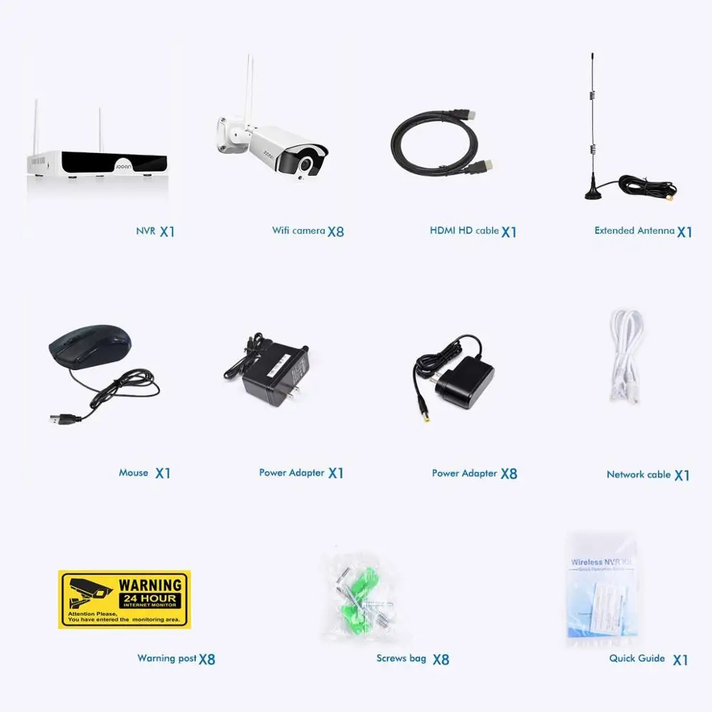 8CH Wireless CCTV System 1296P 1TB 2TB 8pcs 3MP NVR Set IP IR-CUT Outdoor CCTV Camera IP Security System Video Surveillance Kit