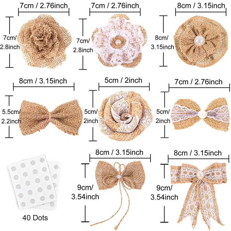 32 шт мешковины цветы и мешковины Bowknots набор, включая винтажные мешковины розы цветы, джутовый шпагат мешковины цветы, жемчужные мешковины Flo