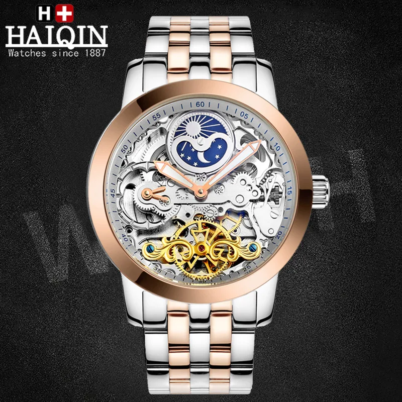 

HAIQIN Men's Mechanical Watches Luxury Automatic Watch Men Skeleton Tourbillon Watch Sport Waterproof Clock Reloj Hombre 2019