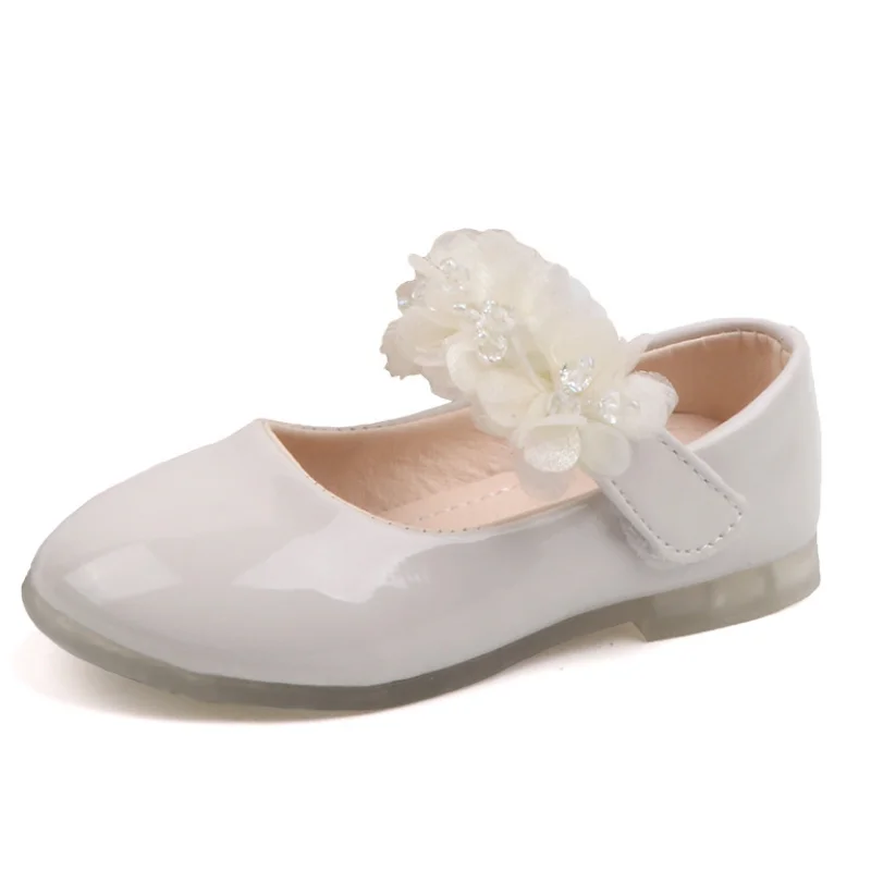 New Floral Spring Girls Shoes Children Black Red Pink Flat Single Shoes Kids Princess PU Leather for Girl CSH125