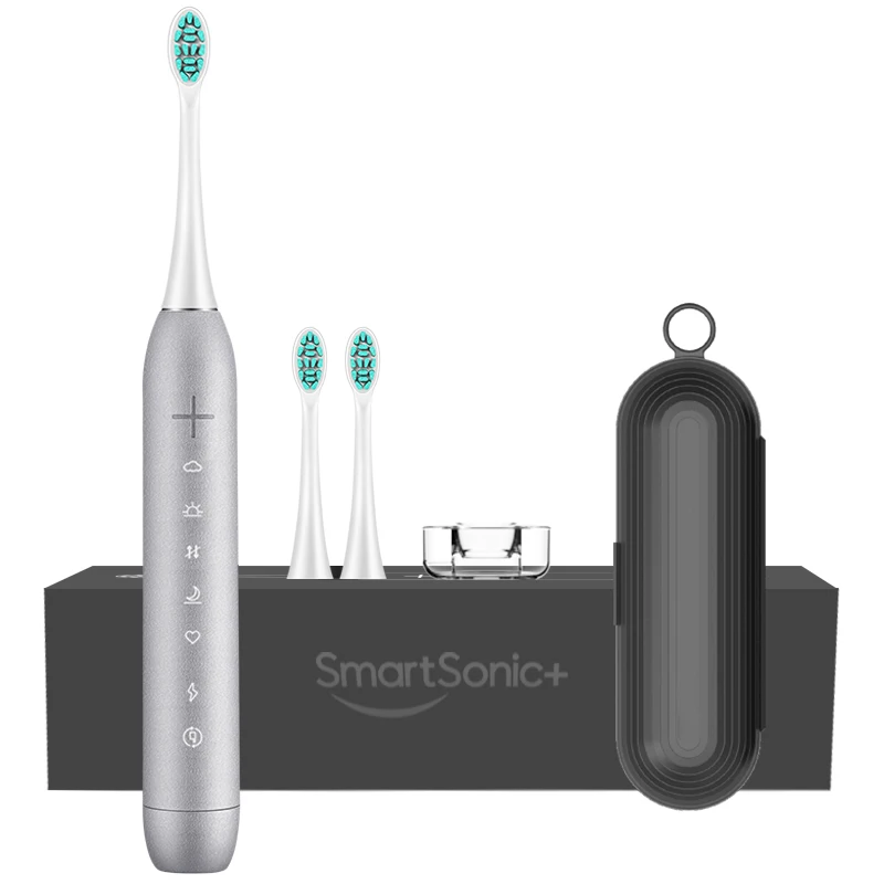 Smart sonic T6 Upgrad USB перезаряжаемая звуковая электрическая зубная щетка Водонепроницаемая IPX7 ультра звуковая зубная щетка с 2 зубными головками Dupont - Цвет: Light Gray