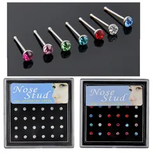 Модные 24 шт./кор. 925 стерлингового серебра Шарм многоцветный круглый Кристалл Нос кольцо для пирсинга кости расширитель для пирсинга ювелирные изделия 2 мм 2,5 мм