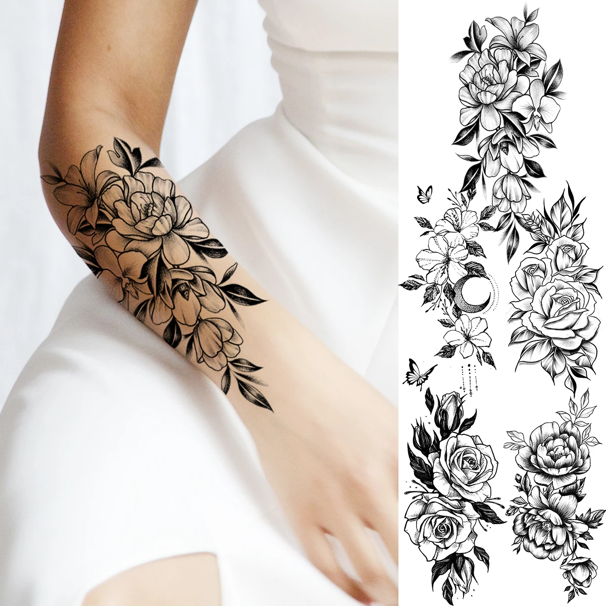 Tatouage Avant Bras Femme Fleur Papillon Tatouages Temporaires Réalistes pour Femme, Motif Fleur de Lys, Avant Bras,  Rose, Lune, Papillon, à la Mode, Étanche | AliExpress