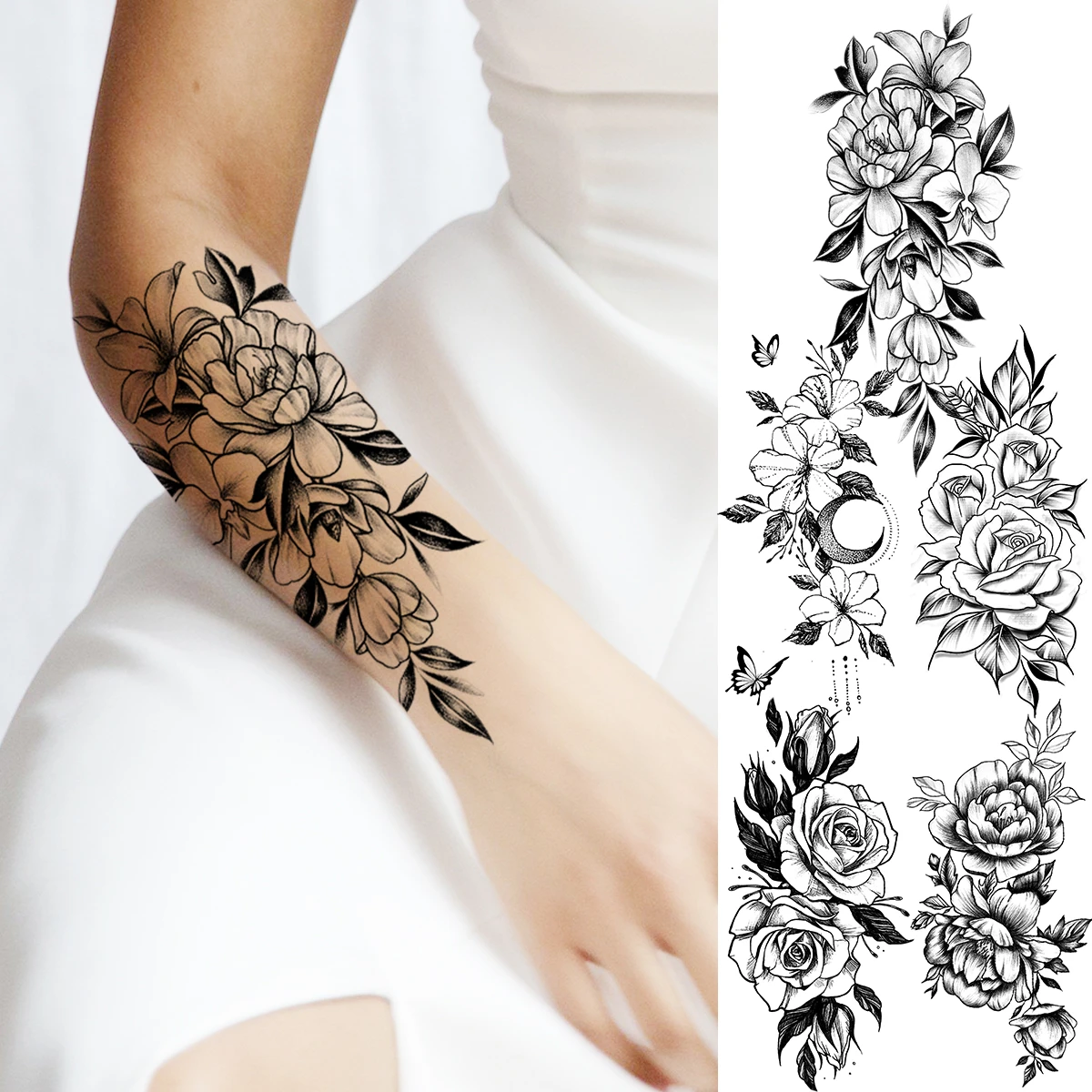 Tatouage Papillon Fleur De Lys Tatouages Temporaires Réalistes pour Femme, Motif Fleur de Lys, Avant Bras,  Rose, Lune, Papillon, à la Mode, Étanche | AliExpress