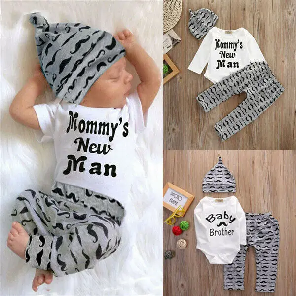 

0-18M Newborn Baby Boy Infant Clothes Sets Romper Jumpsuit Long Pants+Hats Outfit Set Clothes 3 Style