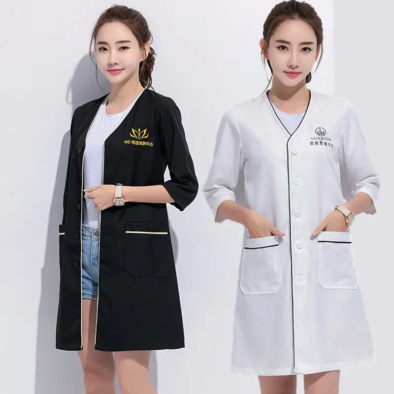 white plus size Salon grooming clothes Black short beauty uniform dress spa uniform scrub uniform Lab coat logo Beautician tops