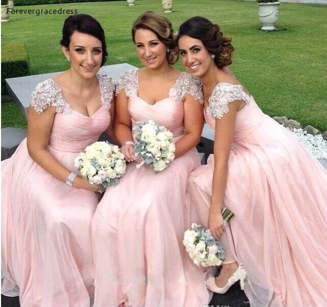 Elegant Pink Bridesmaid Dresses Long Chiffon Gown Tan Country Style Beach Maid Of Honor Party Gowns Wedding Formal Wear BA2639 95 (1)