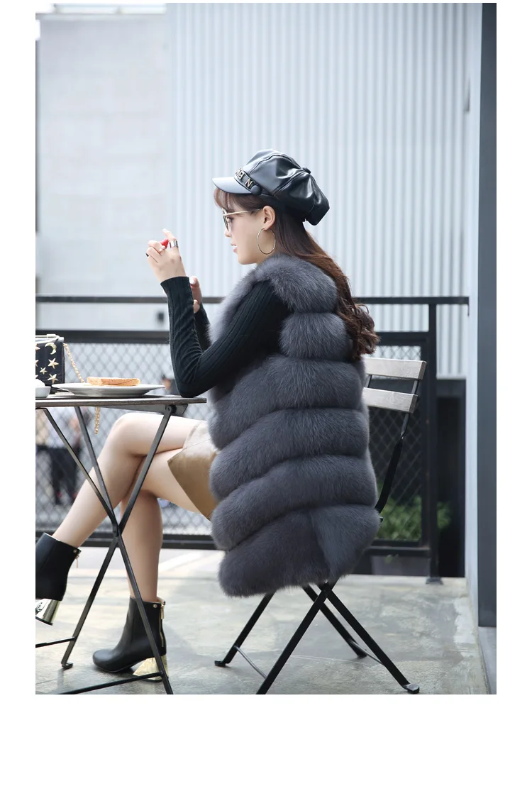 Женское пальто из искусственного меха осень-зима, модное повседневное теплое тонкое длинное пальто без рукавов с карманами из искусственного лисьего меха, женская меховая куртка