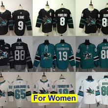 Все сшитые женские футболки в стиле San Jose Brent Burns Erik Karlsson Joe Thornton Logan от кутюр Joe Pavelski Evander Kane