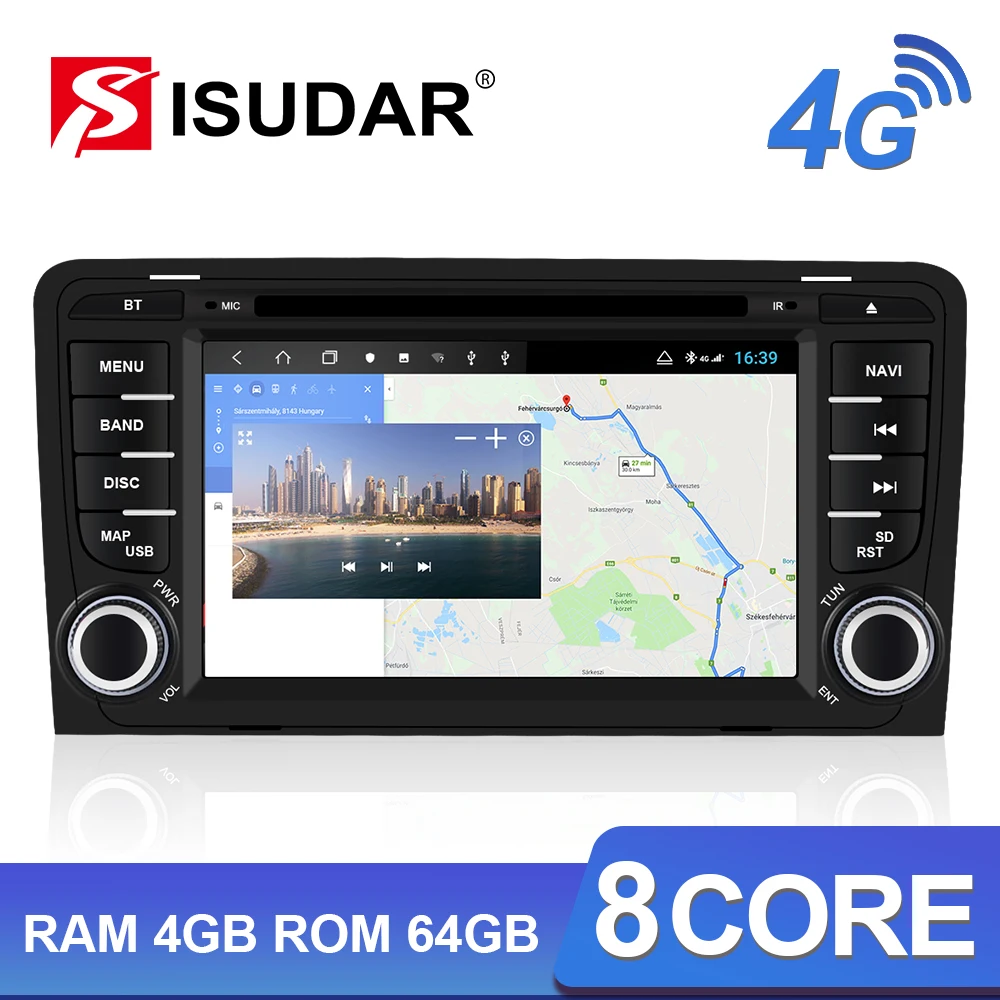 Isudar H53 2 din Автомобильный Радио мультимедийный плеер Android для Audi/A3/S3 2002-2013 gps Восьмиядерный 4 Гб 64 Гб 1080 P камера DSP USB DVR FM