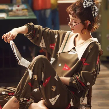 

Fast Shipping Cotton Women's Pajamas Set Autumn Winter Pyjamas Floral Sleepwear Sexy Home Clothes For Women Lingerie