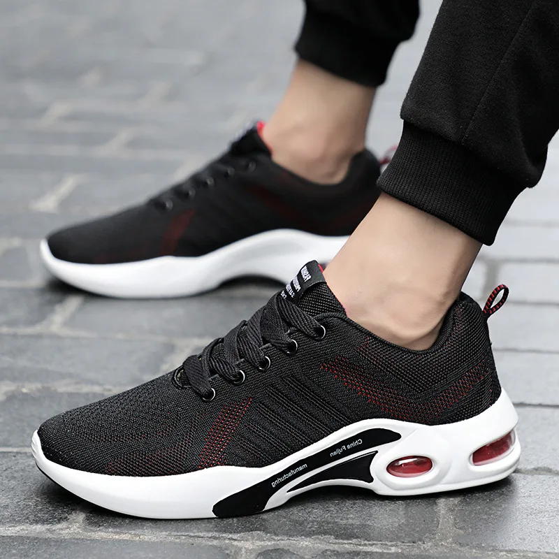 

Large Size 2019 Autumn Fly Netting Shoes Korean-style New Style Black And White with Pattern Air Cushion Sports Casual Versatile