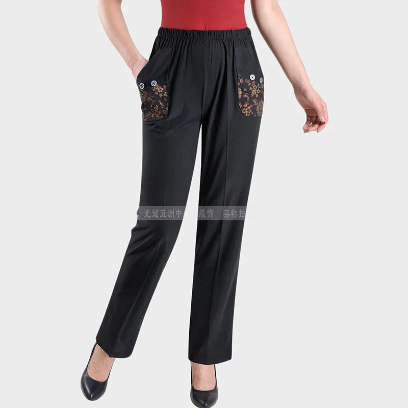 Trending Products Large size Women pants embroidered summer casual trousers Ice silk Middle age clothing factory Outlet | Женская одежда