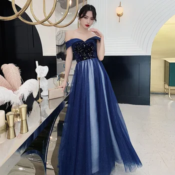 

Noble Female Qipao Classic Bling Sequins Cheongsam Sexy Off The Shoulder Chinses Mesh Dress Elegant Formal Party Gown Vestidos