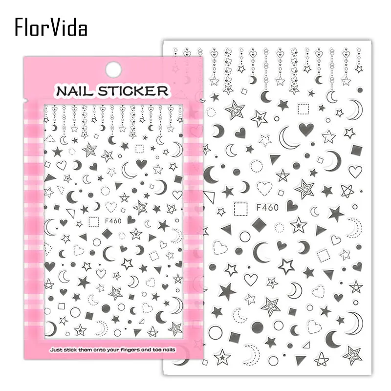 FlorVida F189-206 наклейки для ногтей цветок Одуванчик узор черный золотой переводной дизайн для маникюра ногтей