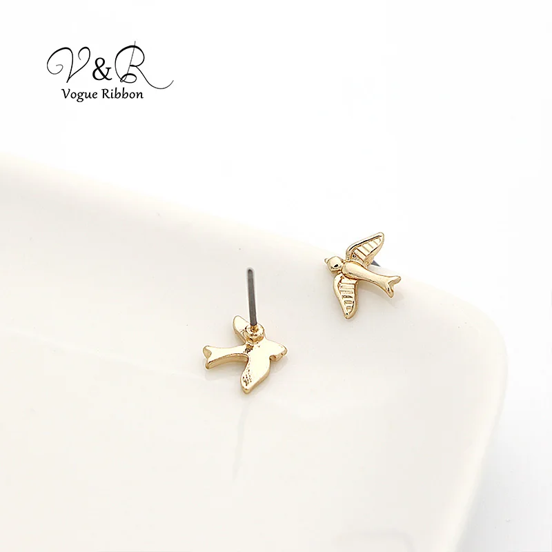 Imitation gold plated stud earring, swallow shape, basic metal style , 2019 minimalist simple fashion earring studs jewelry accessories  (5)