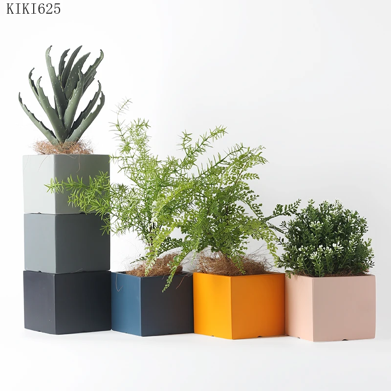 European-style Square Succulents Flower Pot Countertop Ornaments Color Ceramic Flower Pot Plant Potted Garden Decoration Modern