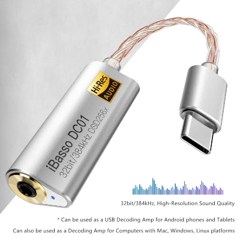 Portable Headphone Amplifier Adapter for DC01 DC02 USB DAC for Android PC Tablets 2 5mm 3 5mm HiFi HiRes Adapter Type C