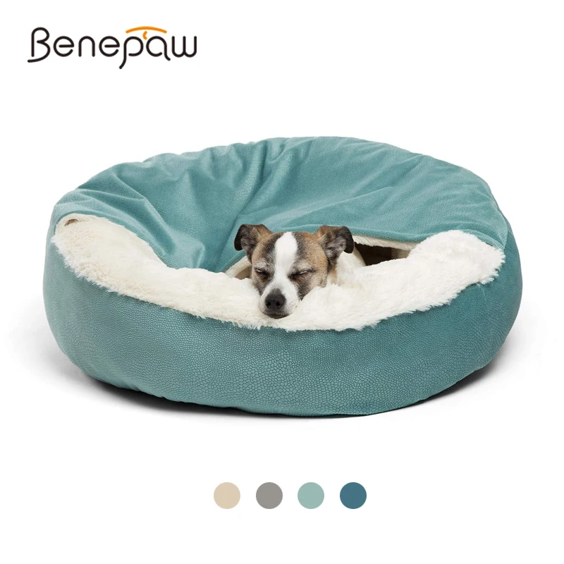 Benepaw-Cama Ortopédica para Cachorro com Cobertor Encapuzado, Impermeável, Resistente à Sujeira, Gato, Casa de Cachorros, Lavável à Máquina, Quente, Inverno