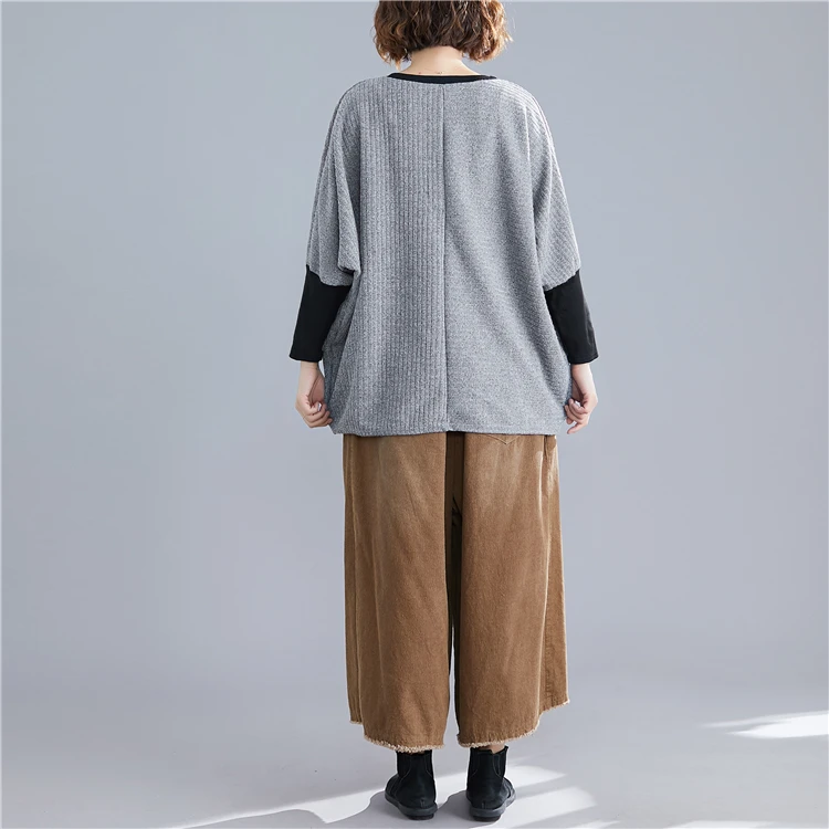Большие размеры 4XL, Осень-зима, женские модные элегантные топы с рукавами «летучая мышь», женские большие Хлопковые вязаные свободные футболки