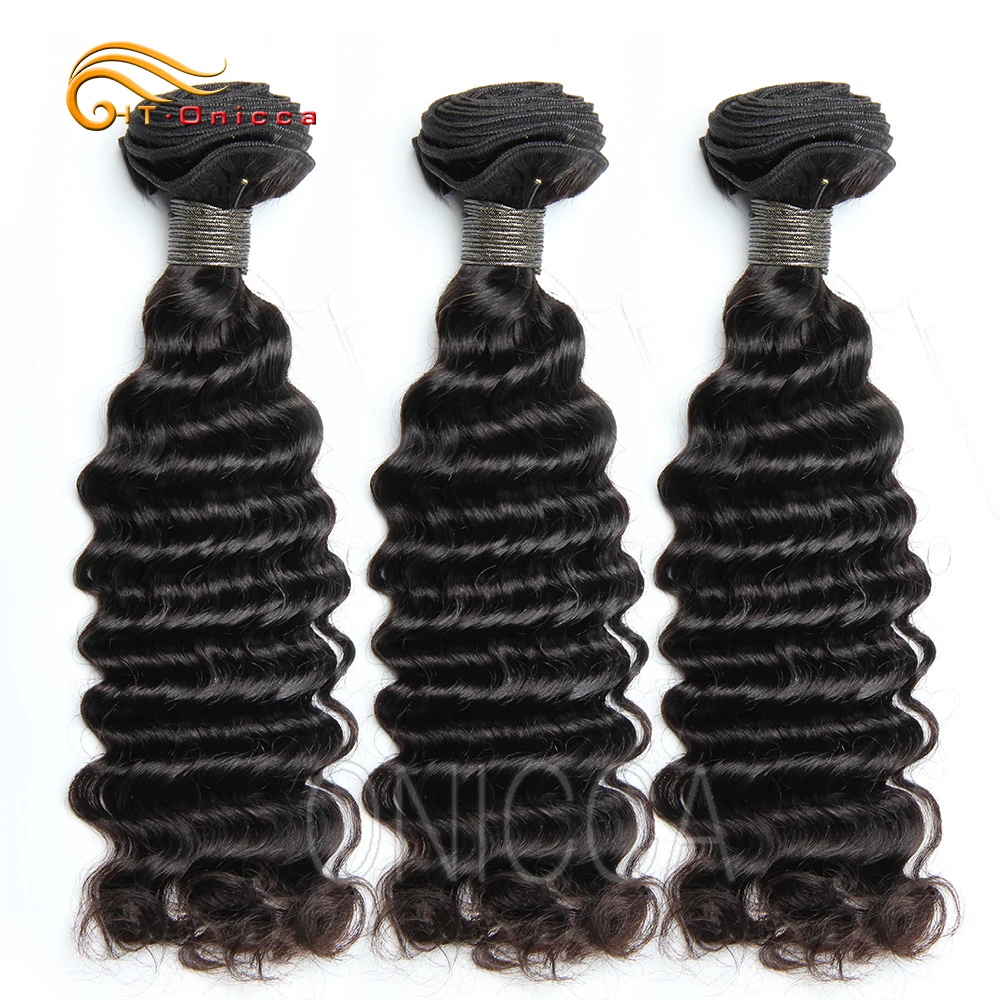 

Htonicca Deep Wave Brazilian Hair Weave Bundles 100% Human Hair Bundle 1/3/4 Bundles Non Remy Hair Extension 8 to 24 Inches