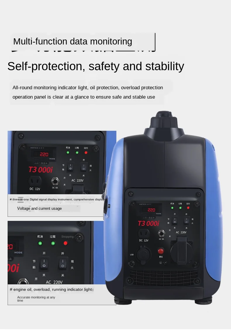 Gerador de Gasolina Portátil ao ar Casa Pequena Mudo Livre Mini Carregamento Portátil 3kw Conversão Freqüência 24v 220v Renovação da Casa