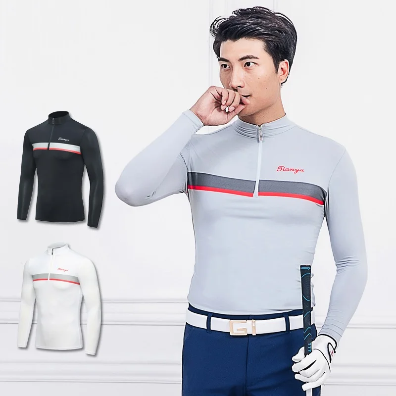 

2019 Golf Clothing Men'S Golf T Shirts Summer Sun Protection Long Sleeve Undershirt Tops Zipper Neck Breathable Shirts