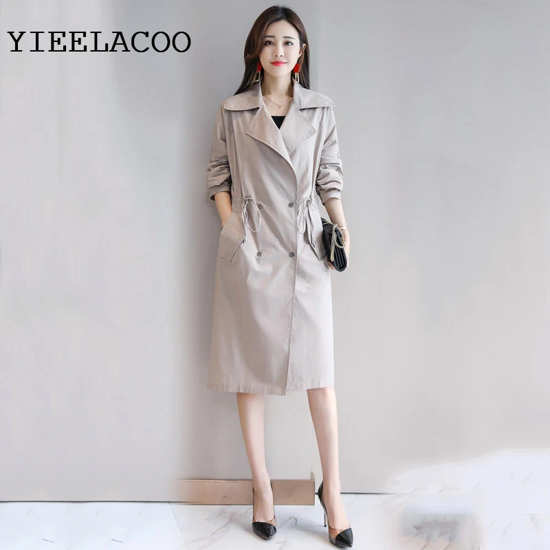 

Trench Coat Women's Mid-length Spring/Autumn Coat New Style Slim Fit Waist Hugging Lace-up Slimming Elegant Versatile Thin Coat