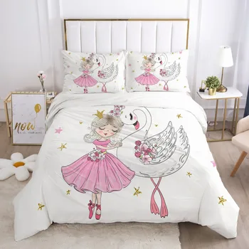 

Girls Princess Cartoon Bedding Set for Baby Kids Children Crib Duvet Cover Set Pillowcase Blanket Quilt Cover Cute Pink swan