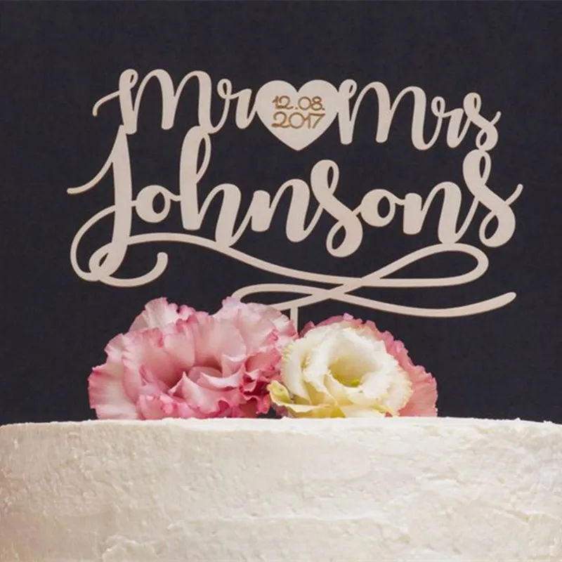 

Custom Wedding Cake Decoration Wooden Wedding Engagement Party Cake Topper Mr Mrs Last Name Wedding Date Cake Accessory Supplies