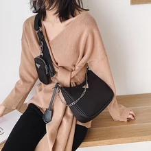 Три в одном сумка, широкий плечевой ремень, нейлоновая сумка, женская сумка, сумка-мессенджер, модная сумка на одно плечо с цепочкой