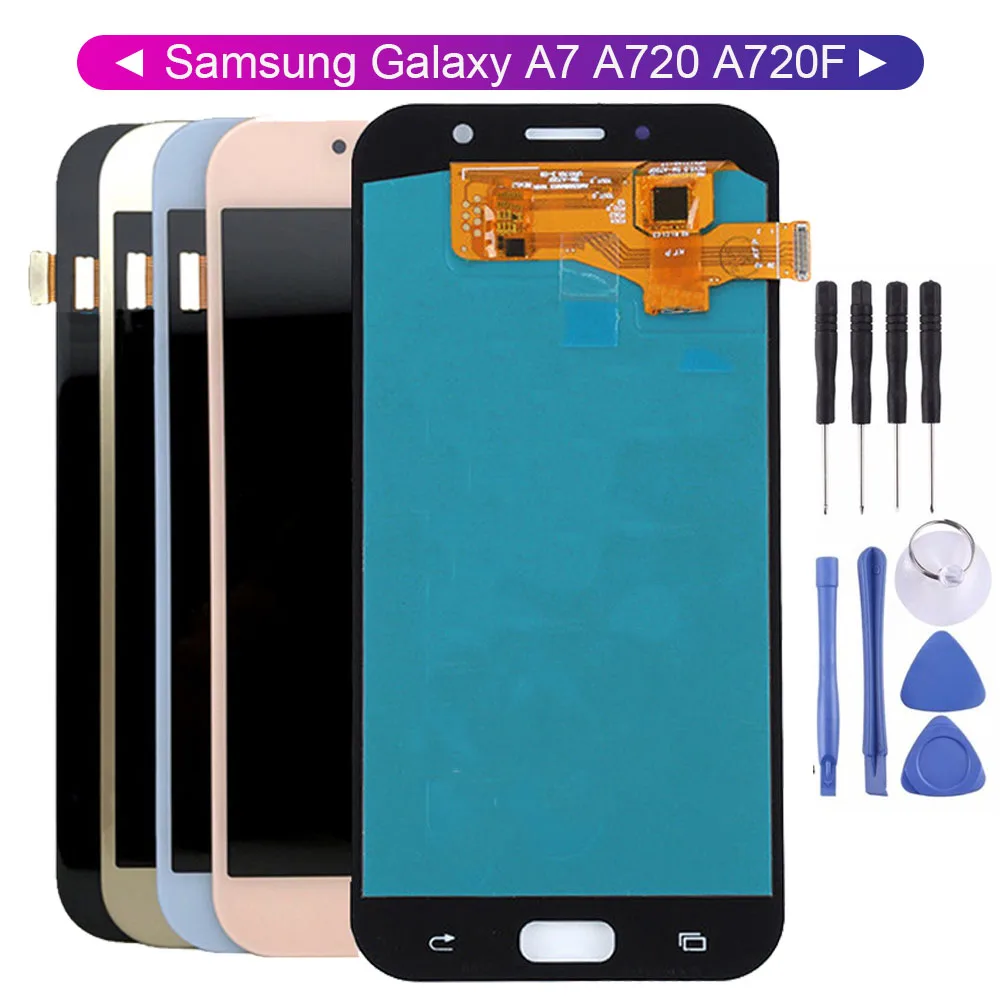 Дешево 100% протестированный ЖК дисплей для samsung Galaxy A7 A720 A720F SM A720F Запчасти для ЖК дисплея с бесплатными инструментами