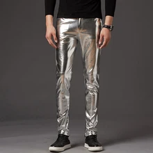 Мужские модные узкие обтягивающие глянцевые брюки из искусственной кожи, облегающие брюки, тянущиеся Клубные костюмы