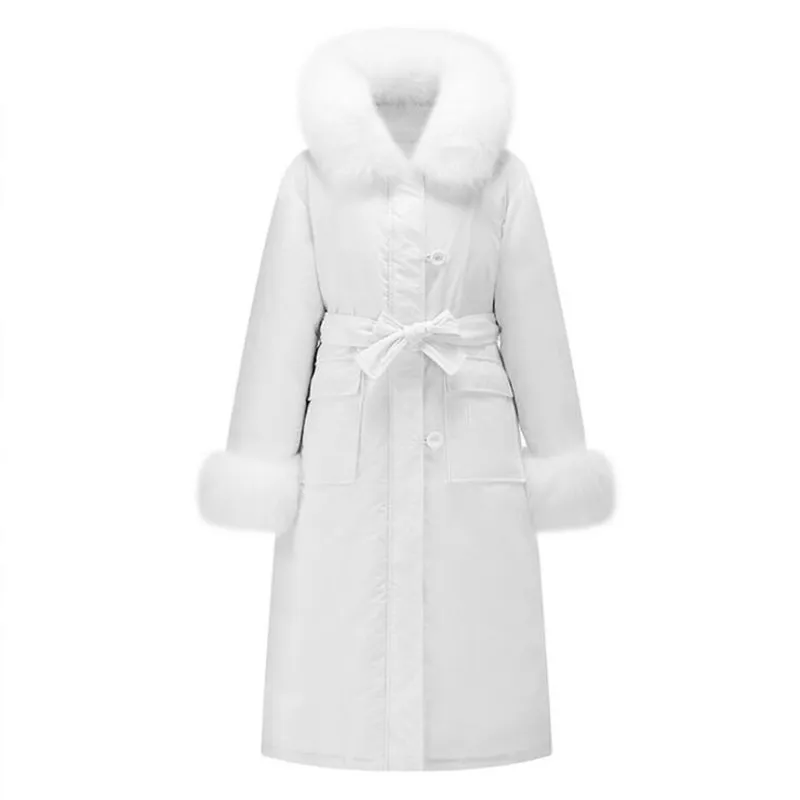white duck down over the knee down jacket female winter long paragraph fox fur collar to send overcoat