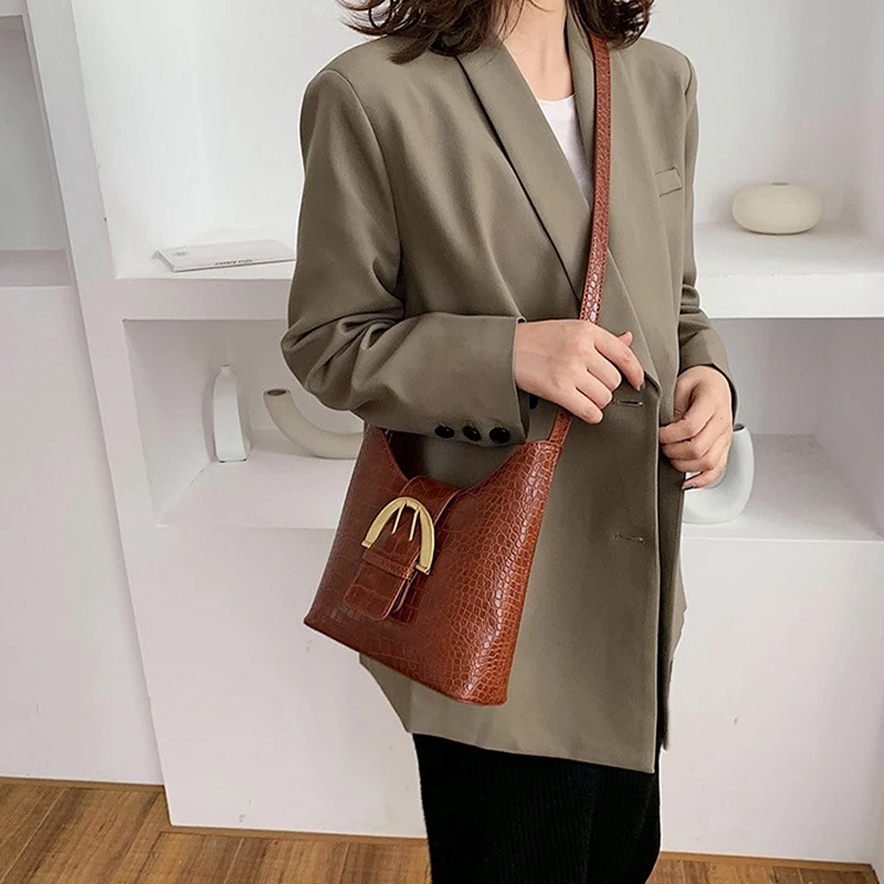 

Vintage PU Leather Bucket Bags for Women Small Crossbody Bag Female Shoulder Messenger Bag Handbags