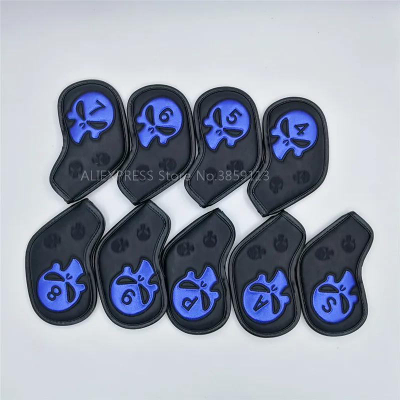 New 9pcs/lot Skull Golf Iron Head Covers Individuality PU Golf Irons Set Covers#4-9PAS 2 Colors For Man Women