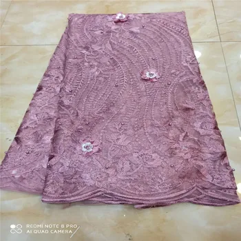 

Nigerian Lace Fabric 2019 High Quality Lace Beaded Lace Fabric Wedding Pink African With Beads Nigerian French Lace Fabric
