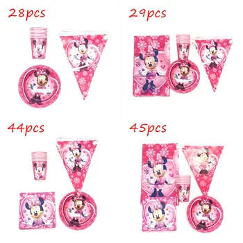 

45pcs/lot Pink Minnie Mouse Party Supplies Girl Birthday Party Decorations Flag Tablecloth Wedding Disposable Cup Plate Napkin