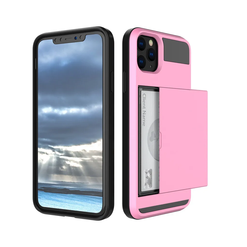 Phone Case Cover For iPhone 11 Pro Card Slot Case For iPhone 11 Pro 5.8 Inch Wallet Cases Soft TPU Hard PC Credit Card holder - Цвет: Розовый