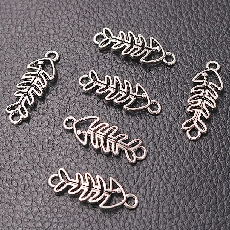 

12pcs Antique Silver Plated Hollow Fish Skeleton Biofossil Metal Connector DIY Charm Earring Bracelet Jewelry Handicraft Making