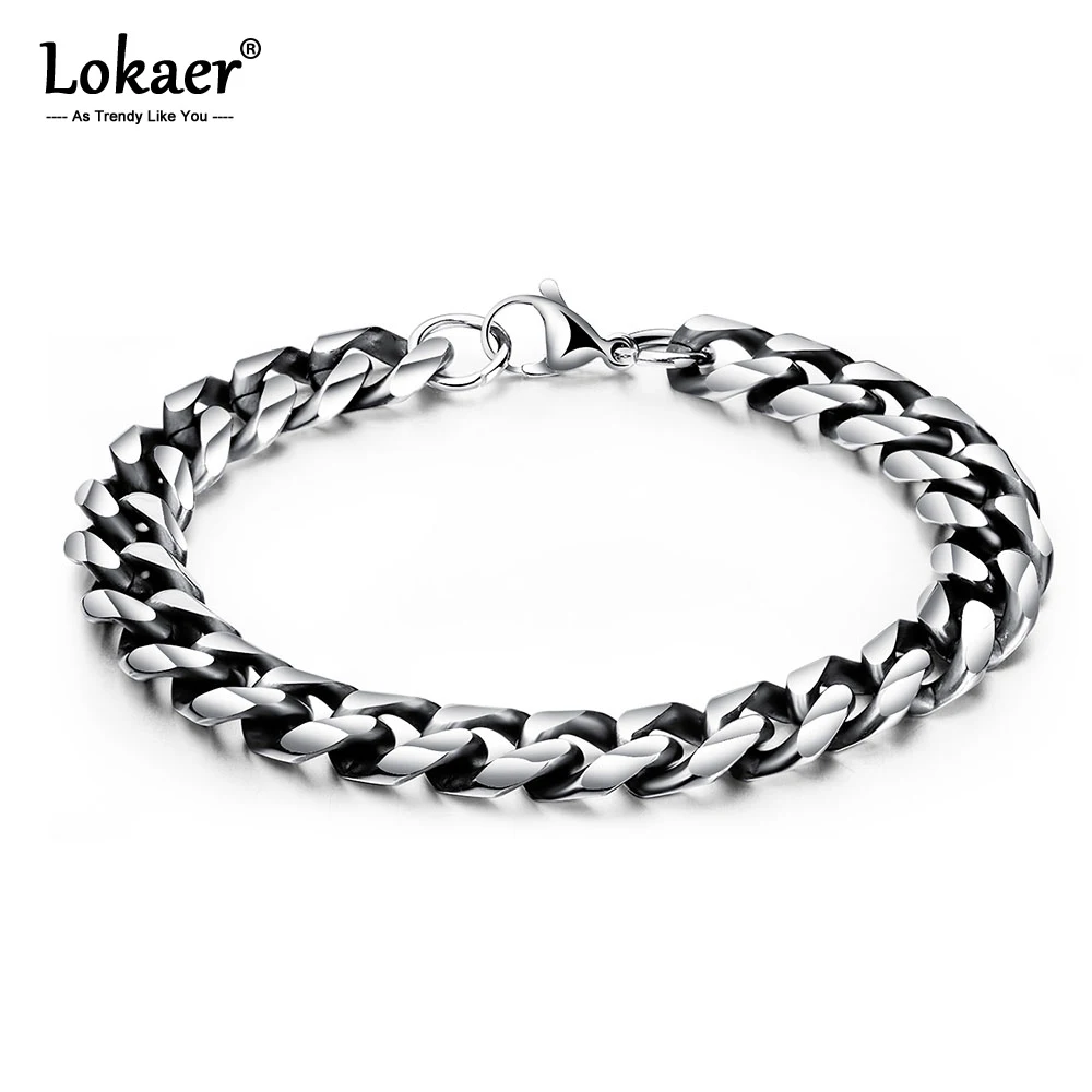 

Lokaer Hiphop/Rock Titanium Stainless Steel Male Bracelets Bangles Punk Style Chain & Link Bracelet Jewelry For Boy OGS1017