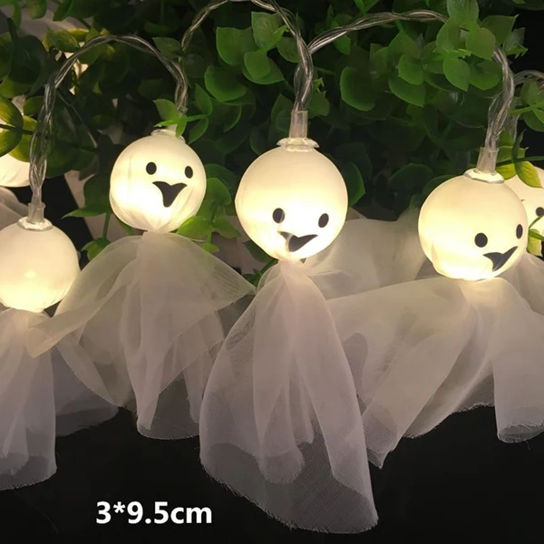3M Halloween LED String Light DC5V Battery Operated Halloween Decoration Hanging Lights Indoor Decorative Pumpkin Bat Ghost Lamp - Emitting Color: Cloth specter