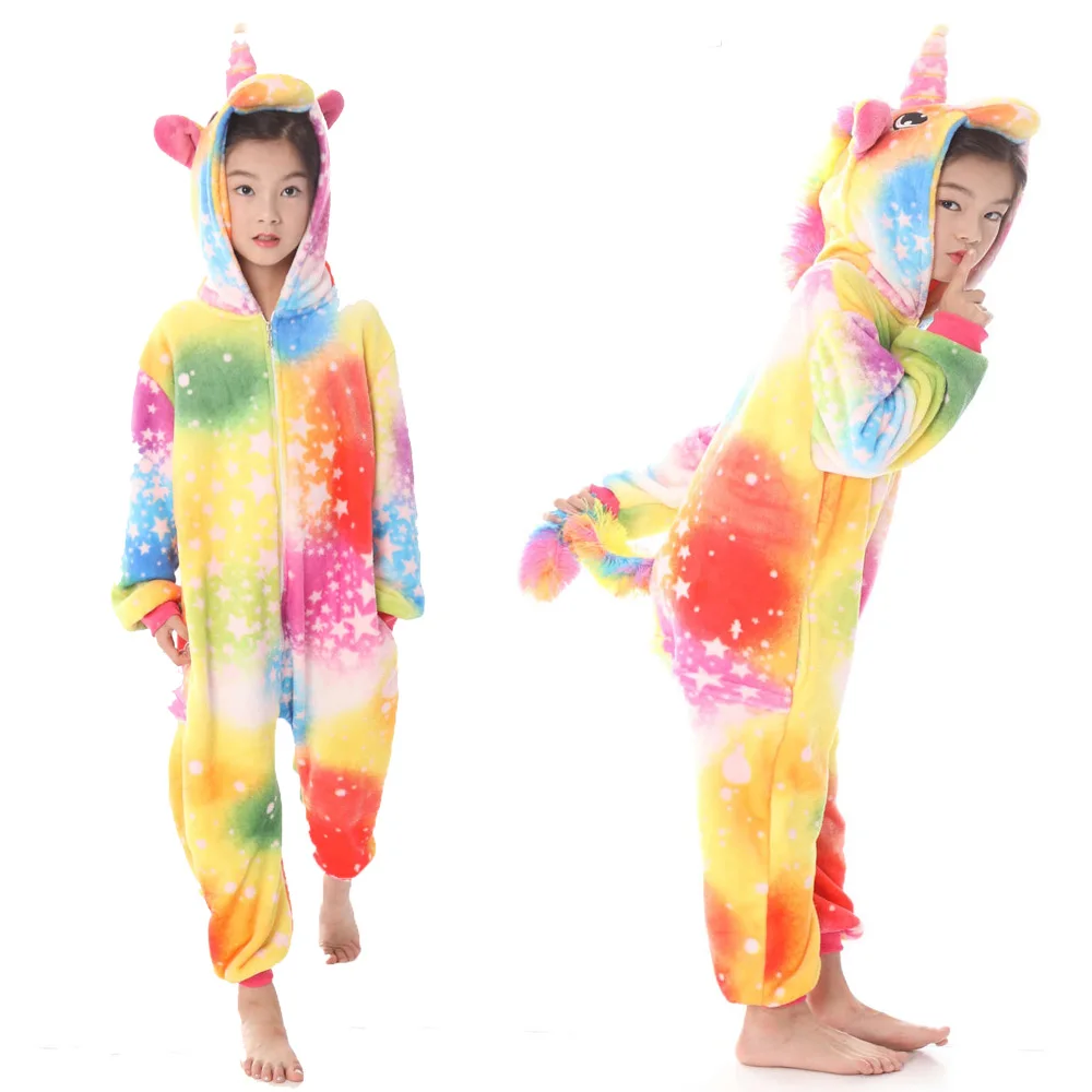 Одежда для сна для мальчиков и девочек детские пижамы с единорогом ползунки «панда» зимние пижамы фланелевые детские комбинезоны с животными для детей от 4 до 12 лет - Цвет: LA12