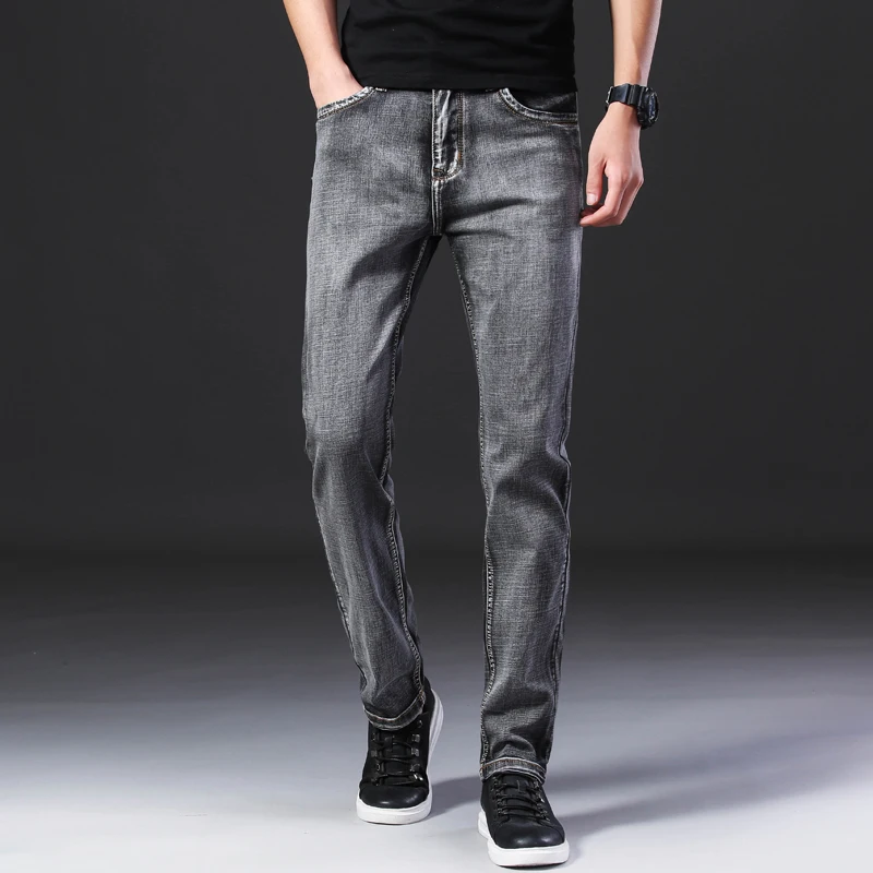 Summer Men's Jeans Thin Grey Business Fashion Stretch Denim Straight Pants Male Trousers men jeans mens jeans business jeans jeans trousers elastic jeans denim trousers