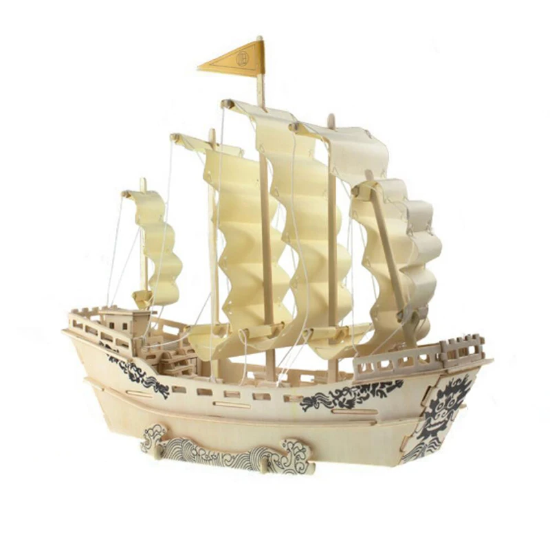 

New 3 Style Wooden Sailboat Model Wooden 3D Ancient Sailboat Boat Model DIY Assembly Puzzles Kids Educational Toys