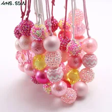 MHS.SUN New design baby chunky beads necklace diy red color bubblegum beaded necklace for kids girls adjustable rope jewelry 1pc