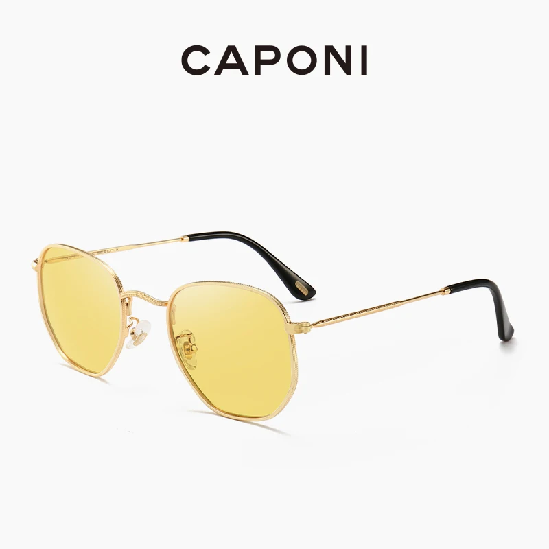 CAPONI Classical Sunglasses Women Ray Cut Retro Sun Glasses UV400 Protect Polarized Gold Metal Hexagon Fashion Eyewear CP1081 coach sunglasses Sunglasses