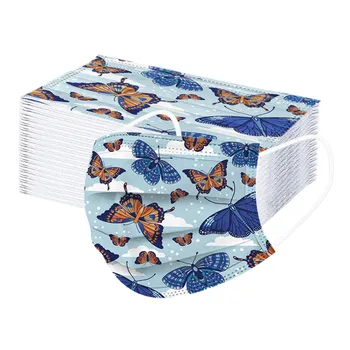 

Women Retro Butterfly Printed Mask Mondmasker 50pcs Disposable Protective Butterfly Face Mask Industrials 3ply Ear Loop Masks